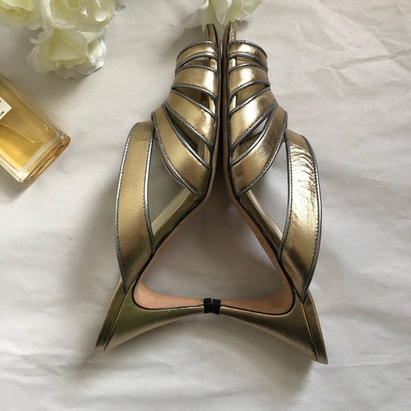 Miu Miu gold metallic strappy slip on mule sandals - Picture 7 of 12